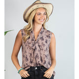 Women's Mocha & Bronc Front Tie Tank