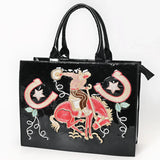 Tote Glossy Black Bag, Bronc Rider embroidery 