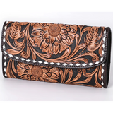 Dark Sunflower Tooled & Buck Stitch Wallet