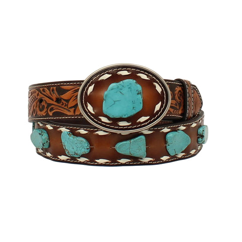 Angel Ranch Women's Sunflowers Tooled Belt with Turquoise Stones