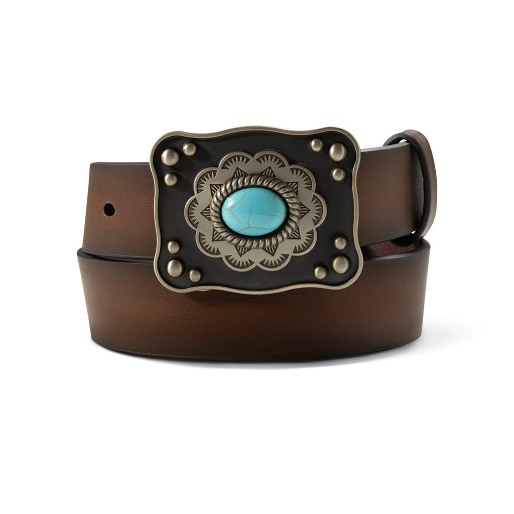 Ariat Girl's Brown Leather & Turquoise Western Belt-Front