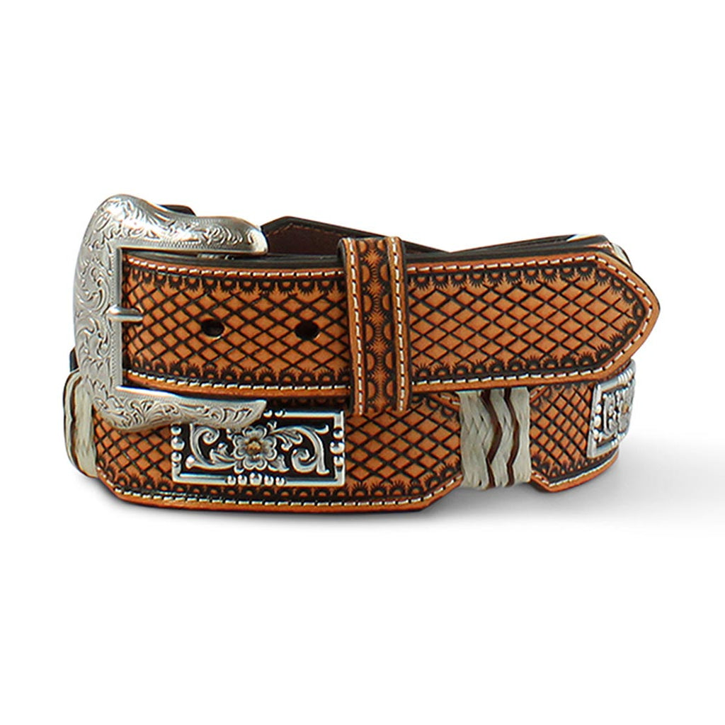 Men's Basket Weave Belt with Rawhide Conchos by M&F