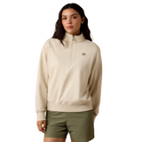 1/4 zip with Ariat logo on left side, oatmeal color 