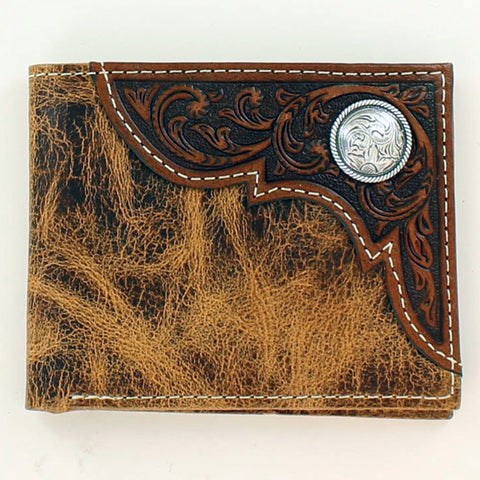 Ariat Men's Tan/Floral Scallop Bi-Fold Wallet