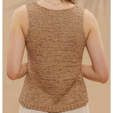 Back view of sand colored crocheted tank top style vest.  