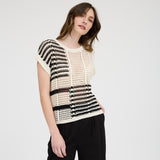 Black Multi Stripe Crochet Short Sleeve