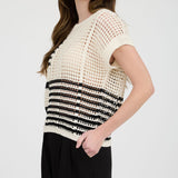 Black Multi Stripe Crochet Short Sleeve