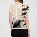 Black Multi Stripe Crochet Short Sleeve