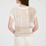 Women's Taupe Stripe Crochet Short Sleeve
