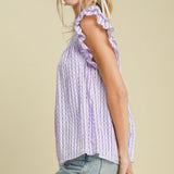 Women's Lavander Checked Ruffle Short Sleeve