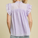 Women's Lavander Checked Ruffle Short Sleeve