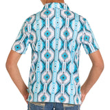 Boys white & turquoise aztec short sleeve polo