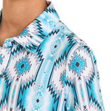 Boys white & turquoise aztec short sleeve polo