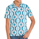 Boys white & turquoise aztec short sleeve polo