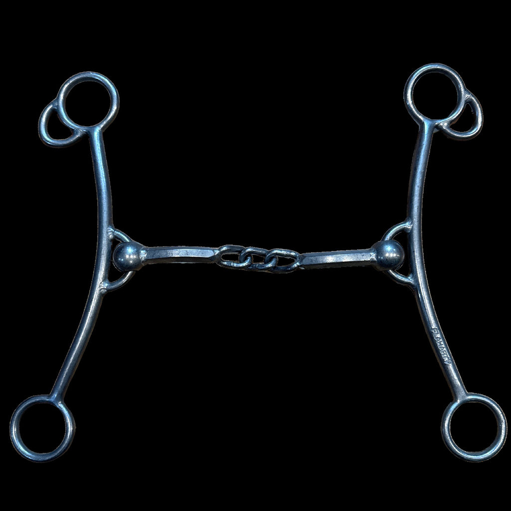 Big Duke shank with center chain hexagon mouthpiece on black background.