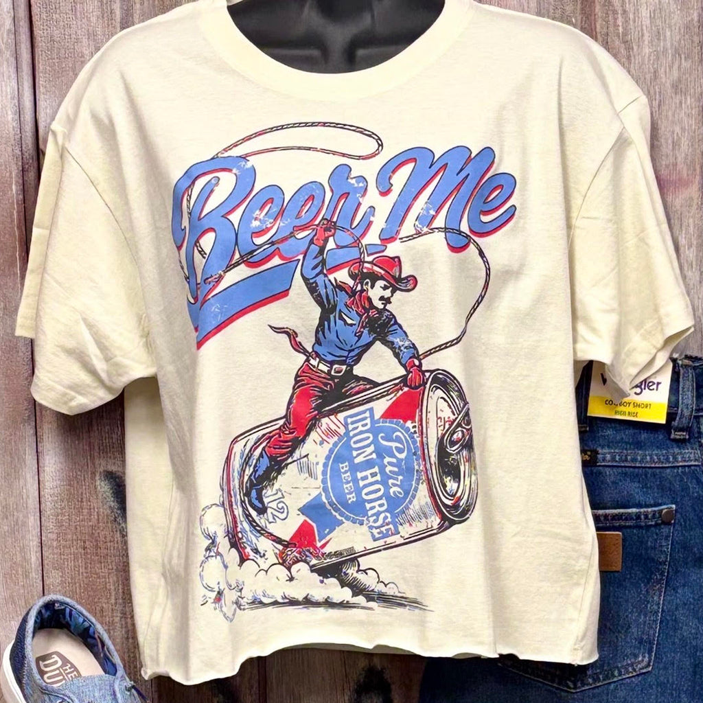 Women's Patriotic Beer Me Cropped Tee