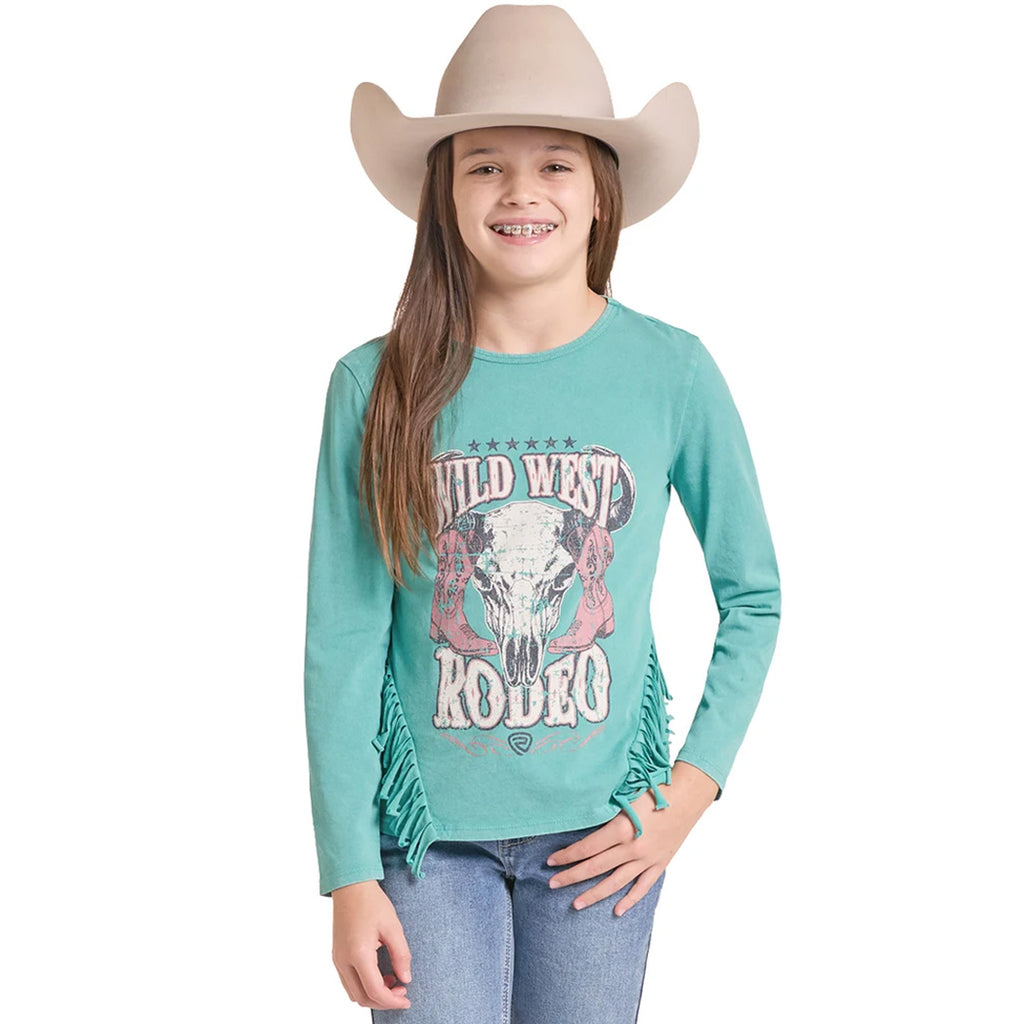 Rock & Roll Youth Girl's Peacock Blue Fringe T-Shirt