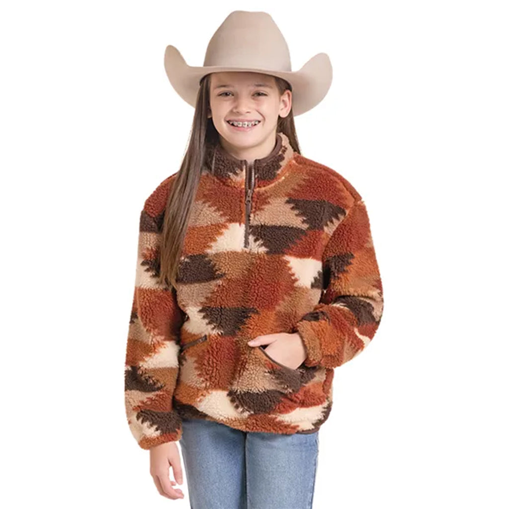 ROCK & ROLL DENIM
Girls' Patch Hexagon 1/4 Zip Sherpa Pullover