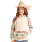 Natural Colored Hoodie with Aztec Sleeves, Hood and Kangaroo Pocket