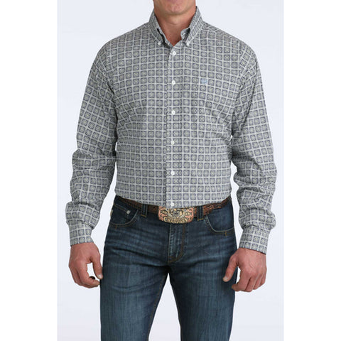 Cinch Men's White Geometric Long Sleeve Shirt
