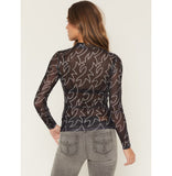 Back View of Black Boot Stitch Mesh Long Sleeve