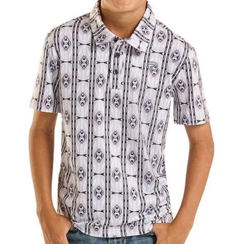 Rock & Roll Denim Boys Light Grey Aztec Polo