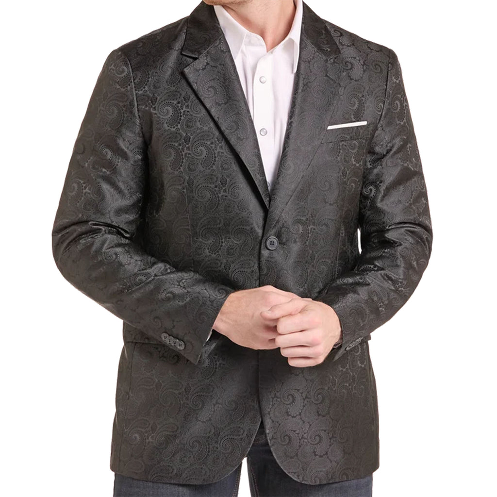 Front side view of Men's Black Paisley Sports Coat