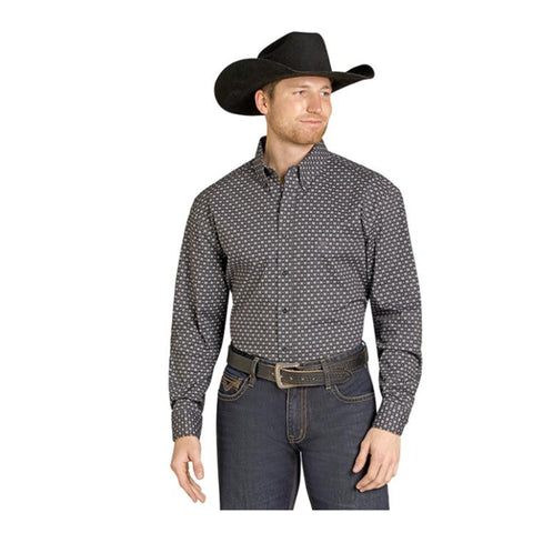 Rock N Roll Denim Geo Printed Long Sleeve Button Down