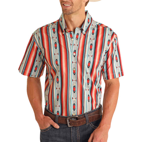 Red and Turquoise Southwest Aztec Button Up with one pocket