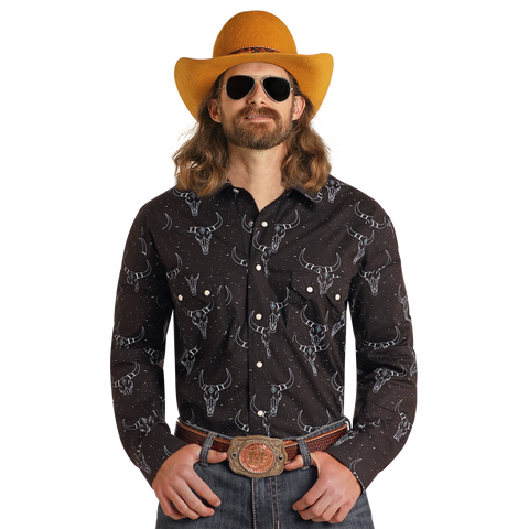 Rock & Roll Cowboy Dale Brisby Longhorn Skull Long Sleeve