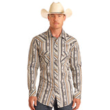 Cream Multi-Southwest Aztec Long Sleeve Snap Button Up