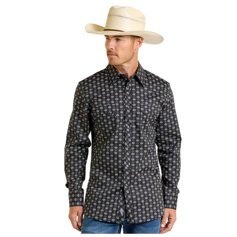 Black Aztec white diamonds button up