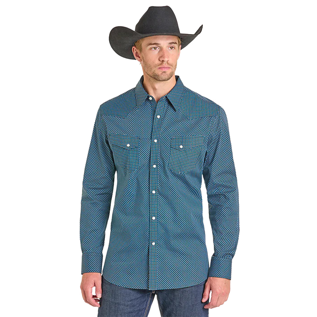 Rock & Roll Men's Turquoise Geometric Pearl Snap