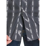 mens black & white striped long sleeve shirt with white snap front