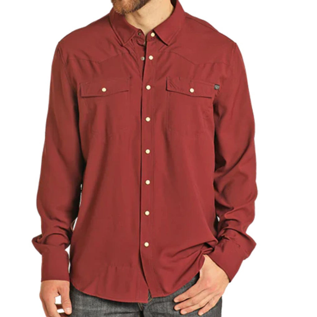 Maroon Long Sleeve Snap with Two Chest Pockets