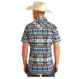 Rock & Roll Cowboy Men's Blue/Grey Aztec Short Sleeve