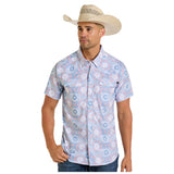 Men's Blue and Pink Aztec Short Sleeve Western Snap Shit