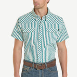 Rock & Roll Mens Turquoise Aztec Pinstripe Short Sleeve