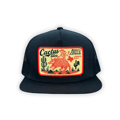 Cactus Alley Hat Co Buckin Dillo Black Cap