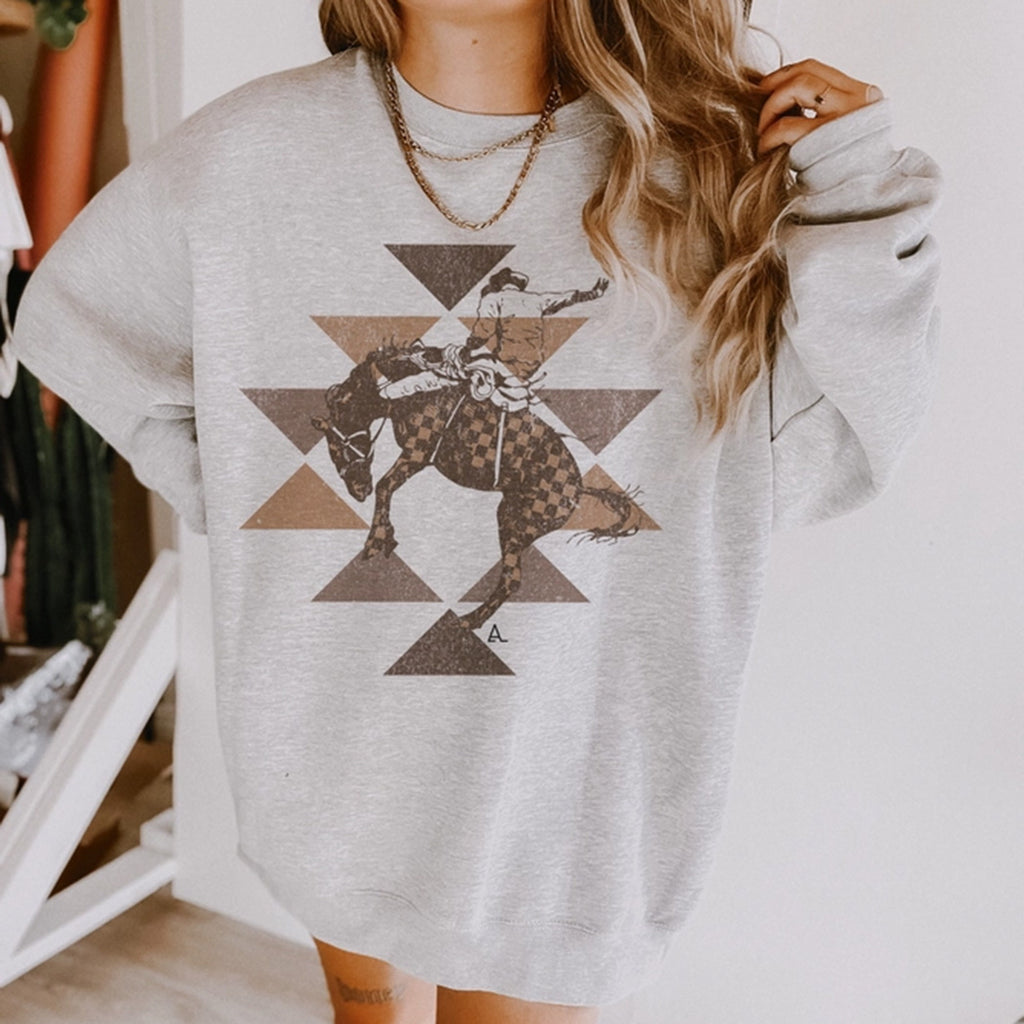 Ash Grey Sweatshirt With Bronc Graphic