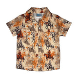 boys multi colored short sleeved pearl snap shirt with horse pattern