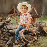 boys multi colored short sleeved pearl snap shirt with horse pattern