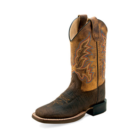 Old West Kid's Brown/Orange Western Boots