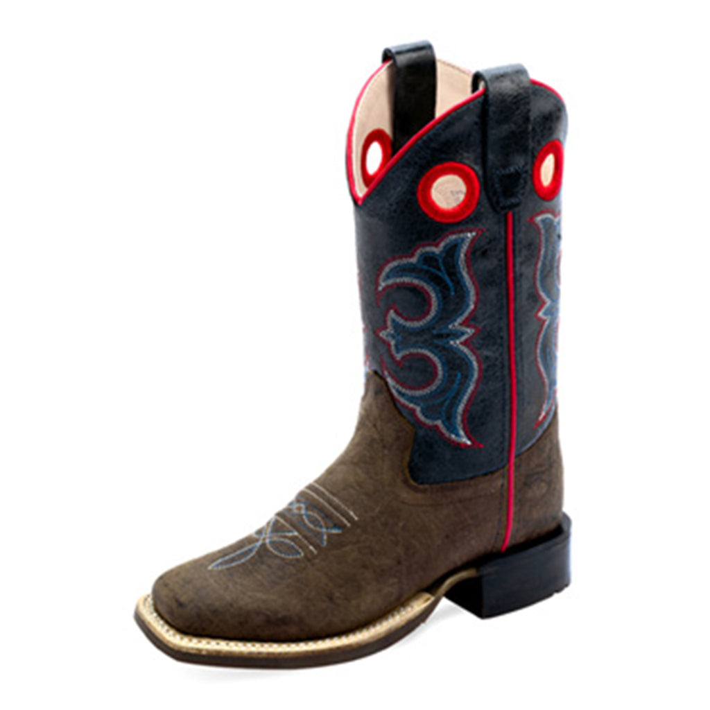 Old West Kid's Brown & Navy & Red Boots
