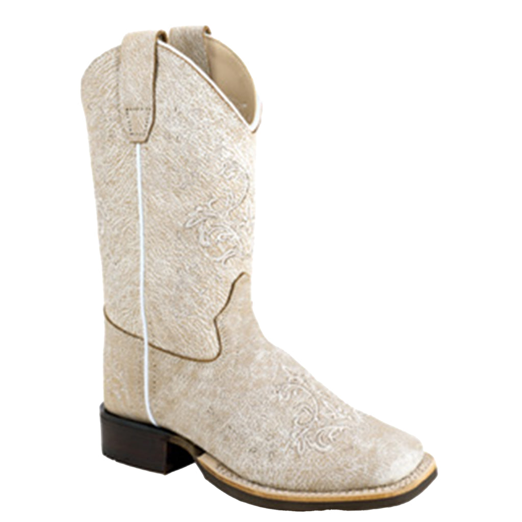 Old West Children Vintage Distressed White Embroidery Square Toe