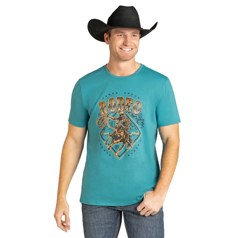 Rock N Roll Men's Turquoise Rodeo Graphic Tee