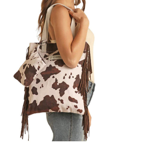Rock & Roll Women's Brown Cowprint Bag With Fringe