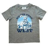 kids grey t-shirt with blue cowboy graphic