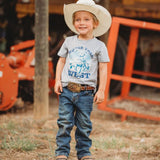 kids grey t-shirt with blue cowboy graphic