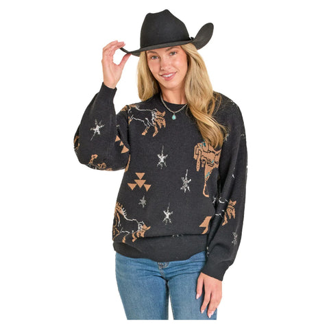 Saddle Up Sweater With Horses, Saddles and Stars